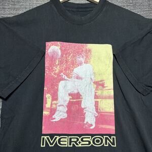 Reebok Allen Iverson Series Shirt Men's L Black Big Graphic Short Sleeve